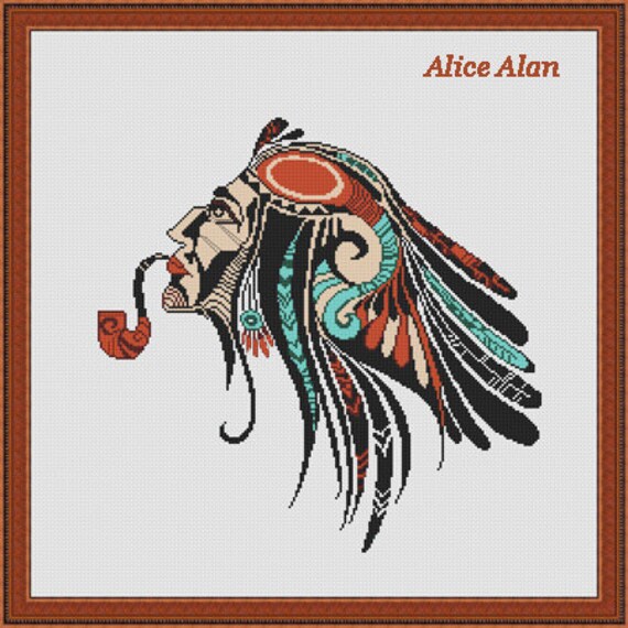 Cross Stitch Pattern Drawings Haida Indians Head Indian ethnic