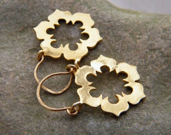 Gold flower earrings, flower hoop earrings, flower earrings, ornate earrings