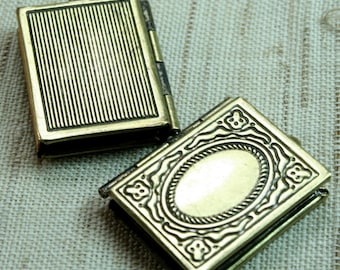 Antique Brass Book Locket Pendants Charms - LKBK-104AB -2pcs