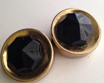 Vintage Black and Gold Clipon Earrings