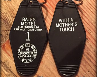 On Sale! PSYCHO BATES motel room 1 keychain, key fob horror Movie Prop (white lettering)