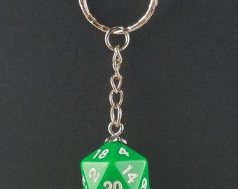 D20 Dice Dungeons & Dragons RPG Fantasy Solid Green Keychain