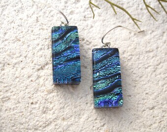 OOAK Blue Purple Earrings, Dichroic Earrings, Dichroic Jewelry, Dangle Drop Earrings, Handmade Fused Glass Earrings, ccvalenzo, 011618e100
