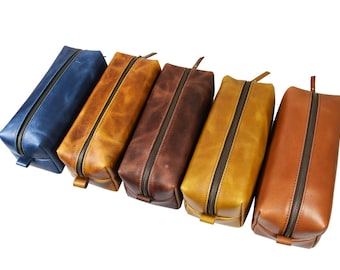 Leather Dopp Kit Groomsmen Gift Customize Leather Toiletry Bag Men's Toiletry Bag Leather Custom Dopp Kit Third Anniversary