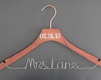 Personalized Wedding Hanger,brides hanger,name hangers,bridesmaid hangers,bridal party gifts,Custom Mrs Last Name Hanger Wedding Gift