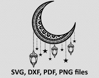 Moon SVG/ Moon DXF/ Moon Clipart/ Moon Files, printing design, cutting, silhouette, DXF, Moon vector, night moon, stars svg, mandala moon