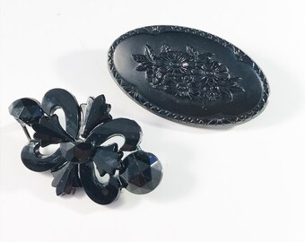 Two Antique Mourning Brooches. One Good, One Broken.