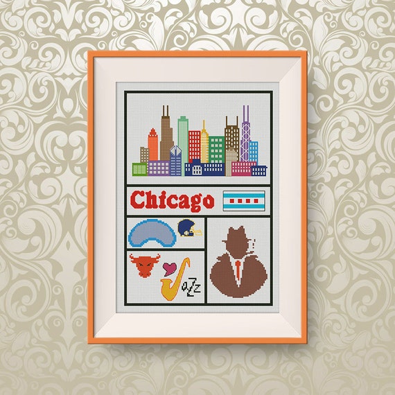 BUY 2 GET 1 FREE Chicago cross stitch pattern Instant