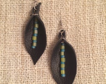 Navy Leather Calla Lilly Earrings