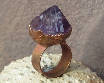 Amethyst ring | Rough amethyst copper ring | Raw amethyst electroformed ring
