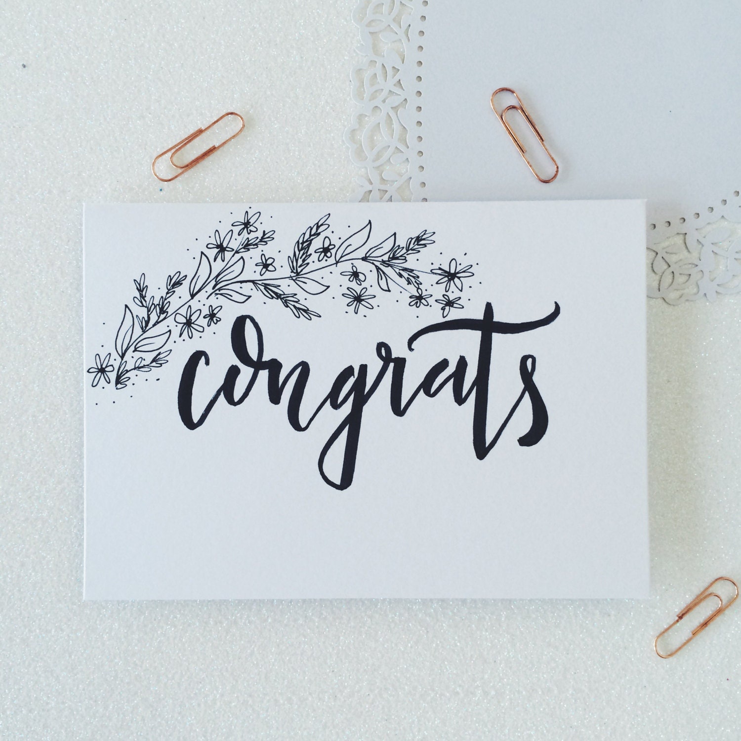 Congrats calligraphy  greetings card Hand illustrated card 