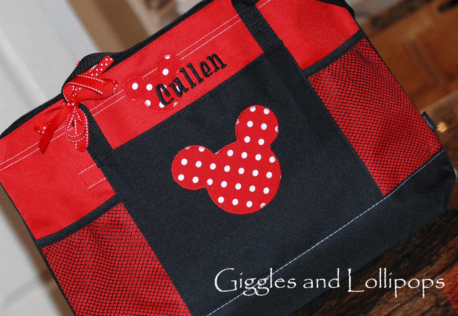Personalized large zippered Disney tote bag Mickey or minnie
