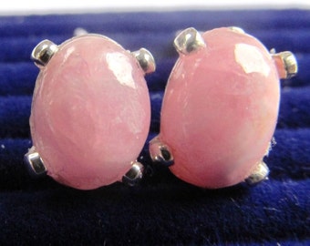 7x5mm Oval Rhodochrosite Cabochon Sterling Silver Earrings