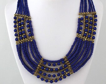 Blue Colored Nepali Collar Lori Necklace