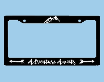 Adventure Awaits License Plate Frame | Mountains Arrows Adventure License Plate Frame | Car Accessories License Plate Art