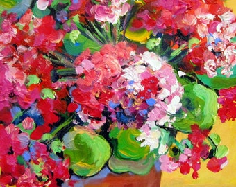 Geraniums Original Painting canvas art 11 x 14 Art by Elaine Cory