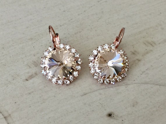 Silk Swarovski Crystal Halo Earrings, Rose Gold
