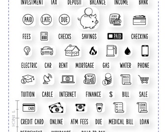 AD-037 PLAN FINANCE - Planner Stamps (Photopolymer Clear Stamps) bank, financial stamps, savings, piggy bank stamp