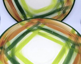 Sale!! VINTAGE Tam O Shanter Plate Lot-Salad/Dessert and Saucer-Total of 8-Plaid-Orange-Green