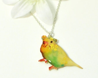 Budgie Pendant Lucky - Parakeet Necklace - Bird Jewelry - Yellow Parakeet Jewelry - Budgie Necklace - Bird Lover Gift - Budgerigar Pendant
