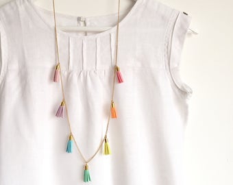 PASTEL RAINBOW Tassel Necklace - Colourful Long Necklace with 7 Tassels