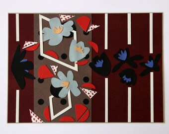 Original modern collage art: flowers and stripes