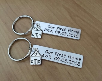 Our First Home Keychains Set of 2 - Housewarming Gift - New Home Gift - House Keys Keyring - Moving In - First Home Gift - Couples Keychains