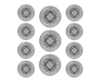 11 pc Mayan Metal Blazer Button Set Antique Silver Color