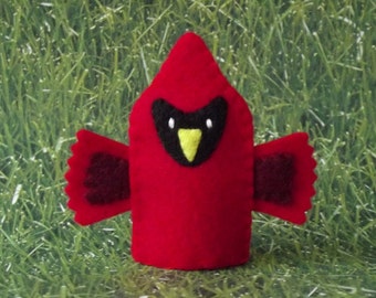Cardinal Finger Puppet - Felt Finger Puppet Bird - Felt Cardinal Puppet