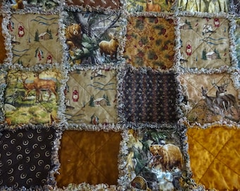 Rag Quilt, Rag Quilt Throw, Patchwork Quilt, Sofa Throw, Deer Rag Quilt, Woodland Rag Quilt, Wheelchair Blanket, Fathers Day Gift,