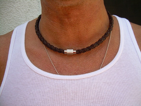 Mens Leather Necklace Mens Necklace Mens Jewelry Stainless