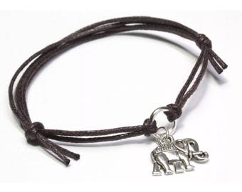 Blue or Brown Elephant bracelet charm adjustable