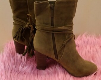 Retro Tassel Olive Ankle Booties