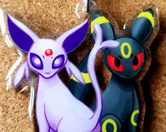 Umbreon Espeon charm, double side Pokemon acrylic keychain charms, eevee eevolution, original pokemon keychain, psychic dark pokemon charms