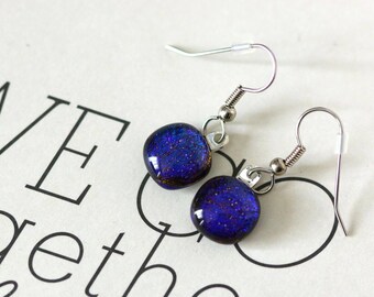 Petite Blue Dichroic Fused Glass Earring, Drop Earrings, Dangle Earrings, E0171, GetGlassy