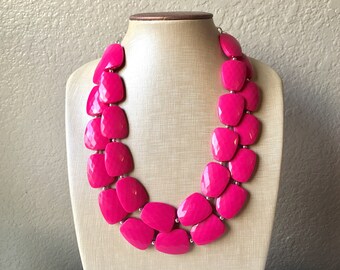 Pink Statement jewelry set, Chunky Beaded Necklace, pink Jewelry, Fall Jewelry, Fall Necklace, Hot pink Necklace, magenta beaded necklace