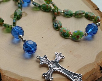 Anglican Prayer Beads - Sparkly Blue and Milifiore
