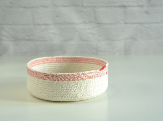 Nursery basket, Fruit fabric basket, Bedside basket, Small decor bowl, Cotton rope bowl, Red and white, Cotton rope basket, Key bowl, Cotton