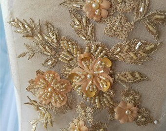 Cappucinno Bead Embellished Lace Appliques Ap 174 main image 0