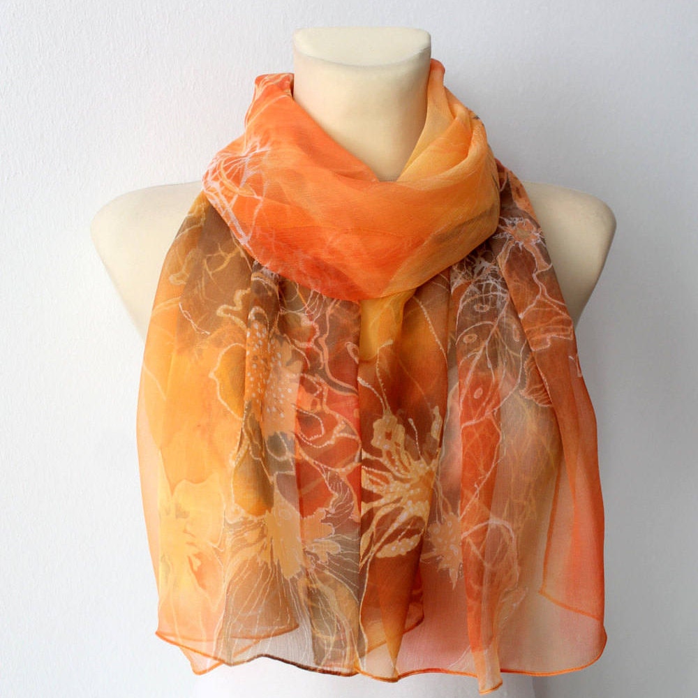 Burnt Orange Scarf Silk Scarf Orange Scarf Women Silk Chiffon
