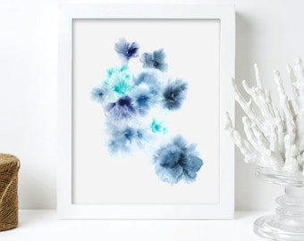 Blue Contemporary Art Watercolor Floral Painting Original Abstract Art Print Blue Flowers