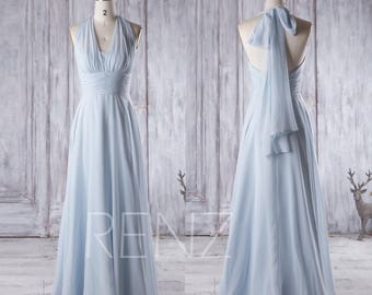 Bridesmaid Dress Light Blue Chiffon Dress,Wedding Dress,Convertible Ruched Wrap Maxi Dress,Infinity Party Dress,Multiway Evening Dress(T157)