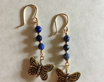 Butterfly Earrings. Blue Earrings, Gemstone Earrings, Sodalite Earrings, Blue Jewelry