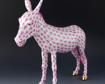 Herend DONKEY Raspberry Pink 6 5/8" Fishnet Figurine 15502 Democrat ?