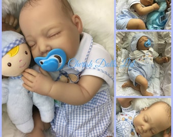Reborn baby boy Charlie 22" newborn size 3/4 limbs painted hair real realistic sleeping baby doll my fake baby
