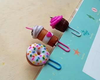 Set with 3 planner bookmarks, Donuts paper clip, capcake planner, coffee clip, bookmarks, set planner bookmarks, Paper Clip set, Paper Clip