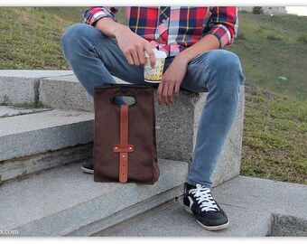 Cognac Waterproof Adult Lunch Tote for Men and Women -Lunch Bag with Holders -College/Work/School - Father's Day Gift