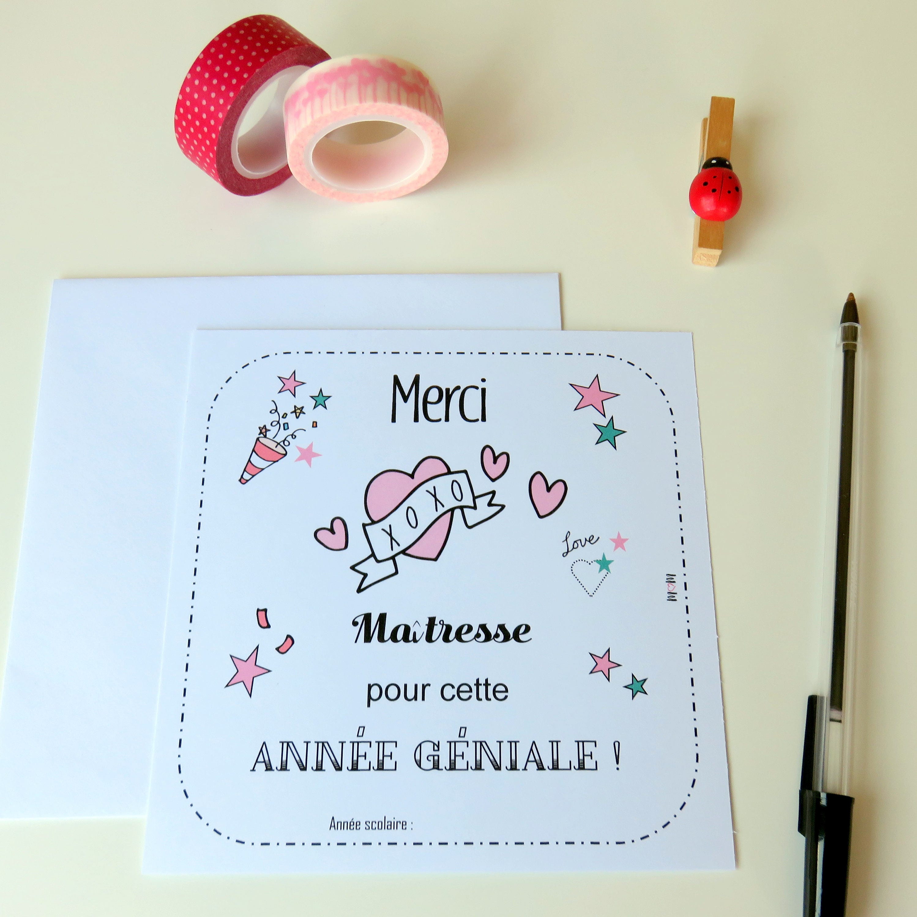 Carte Merci Maitresse A Imprimer Gratuitement Carte Merci Maîtresse Coeur rose Carte pour la maîtresse