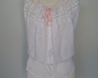 Antique Victorian camisole / custom made / white cotton / small