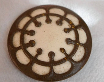 ANTIQUE White Celluloid in Metal BUTTON